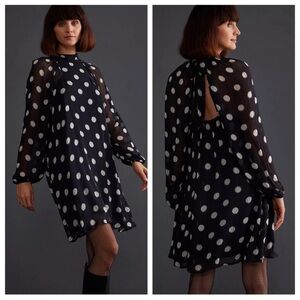 Anthropologie Black and White Polka Dot Long Sleeve Dress
